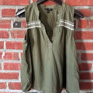 Banana Republic Olive Embroidered Blouse